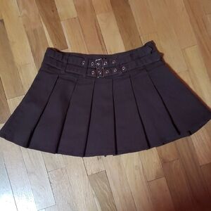 Y2K Brown Pleated Mini Skirt By Windsor Skort Lined Belt Buckle Micro Mini Small